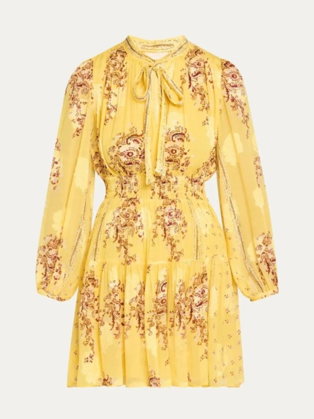 NWOT Maris Necktie Long Sleeve Mini Dress in Soleil M $790